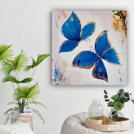 Картина в интерьер, Бабочки с поталью 40х40