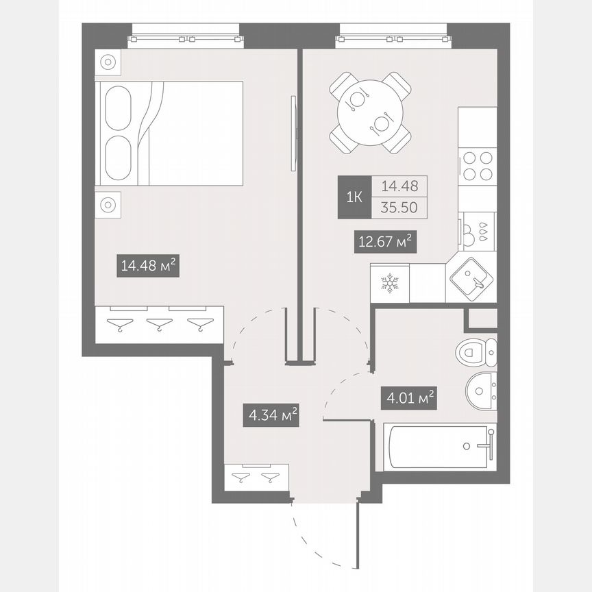 1-к. апартаменты, 35,5 м², 7/14 эт.