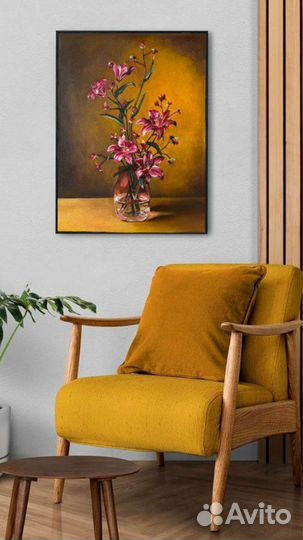 Картина маслом на холсте цветы лилии