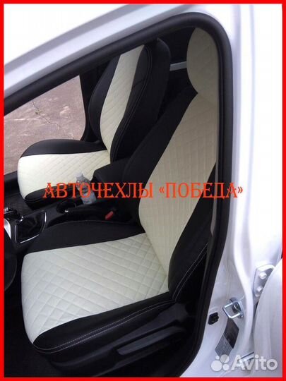 Чехлы Kia Ceed 2 из экокожи чёрно-белые Ромб