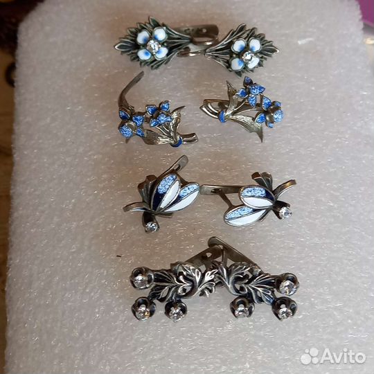 Серьги браслет мельхиор эмаль винтаж