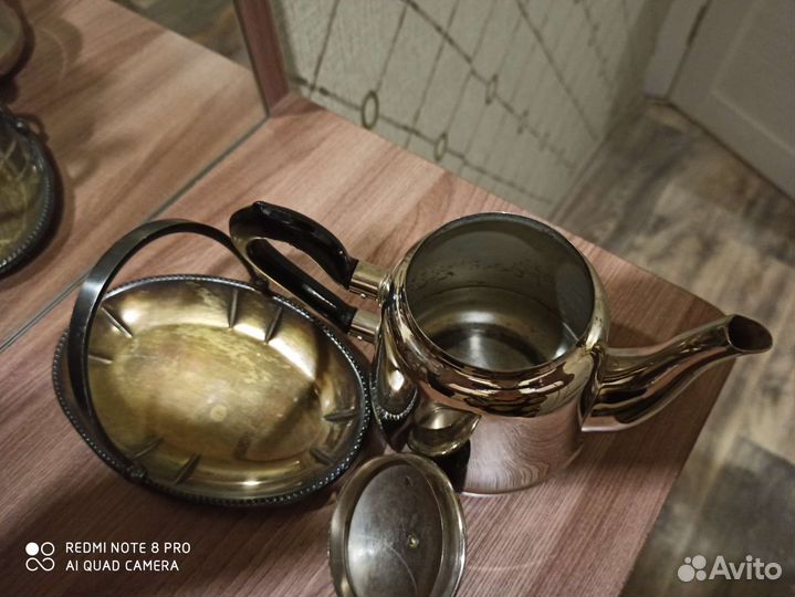 Мельхиор конфетница, чайник Кольчугино, свисток