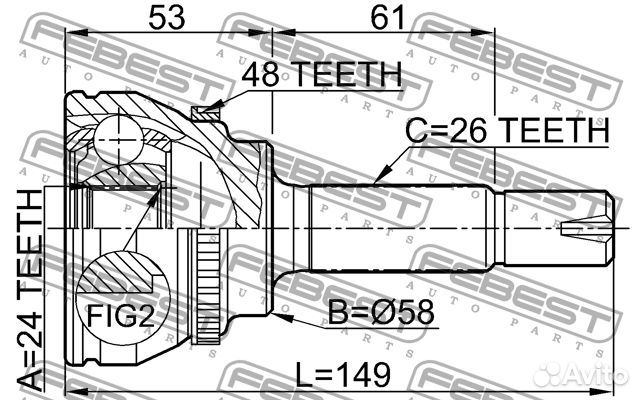 Febest 0110-055A48 ШРУС toyota corolla -06 нар