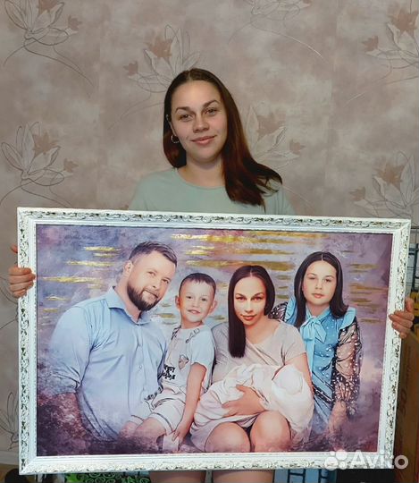 Портрет по фото, печать на холсте, подарок картина