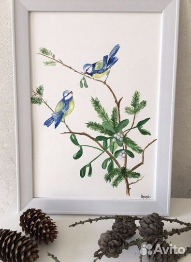 Этюды акварелью птицы: Синицы, снегири и др