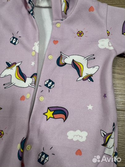Комбинезон с флисом фиолетовый с единорогами 74