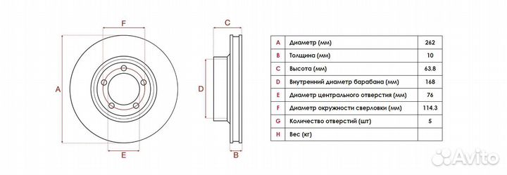 Тормозные диски зад. KIA cerato (262 мм)