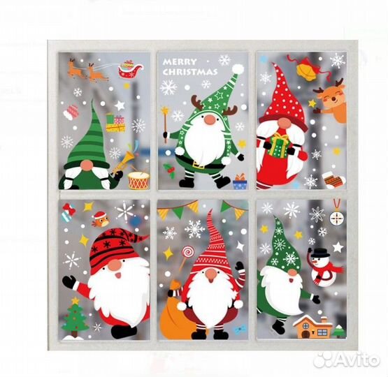 Наклейки новогодние гномы