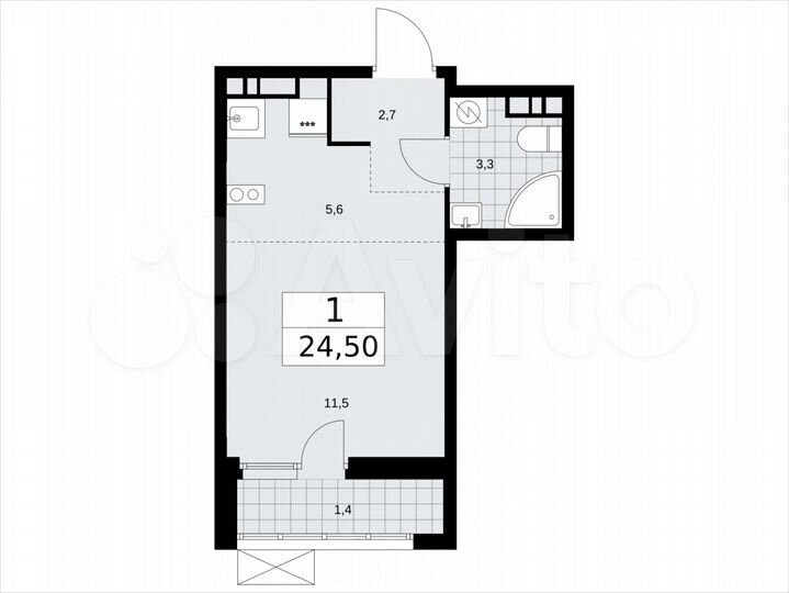 Квартира-студия, 24,5 м², 6/8 эт.