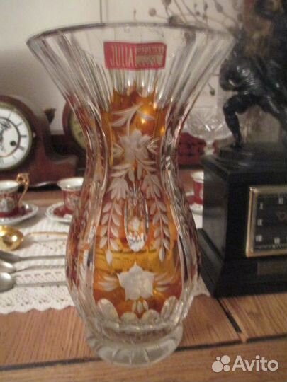 Ваза бокалы хрусталь с янтарем и другое