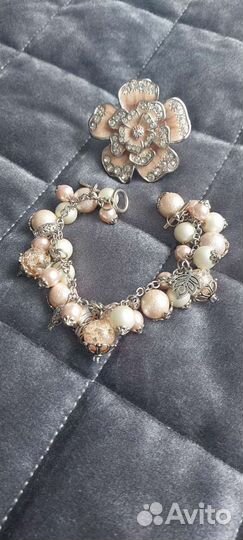 Браслет и кольцо с эмалью, комплект на праздник