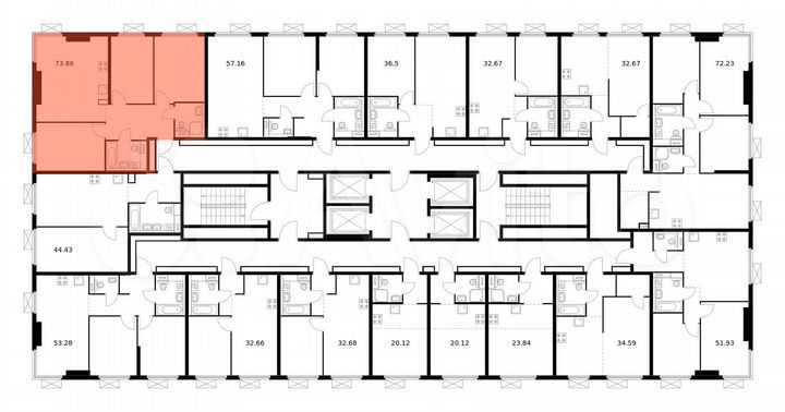 3-к. квартира, 73,9 м², 20/33 эт.