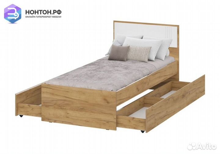 Кровать Милан с ящиками дуб золотой / белый матовы