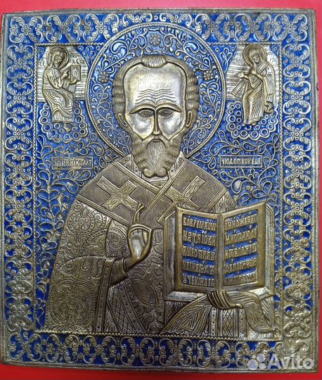 Большая икона Николай Чудотворец, 19 век, эмаль
