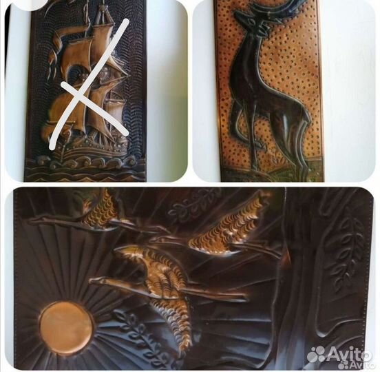 Картины - олень и птицы - Чеканка СССР