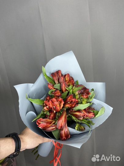 Букет из 5 красных альстромерий