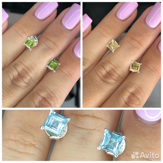 Хризолит,цитрин,голубой топаз,пусеты