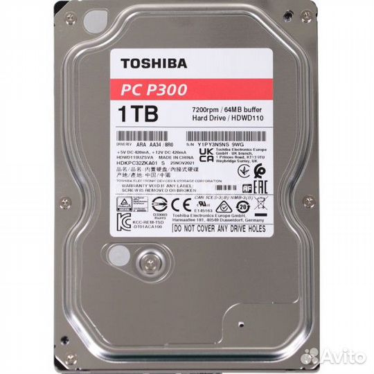 Жёсткий диск HDD 1 Tb SATA 6Gb/s Toshiba P300 hdwd