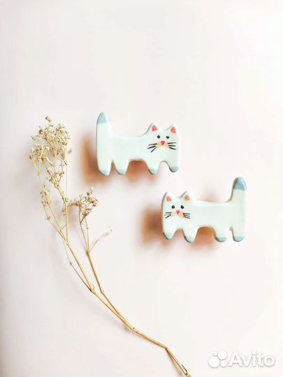 Мебельные ручки коты керамические