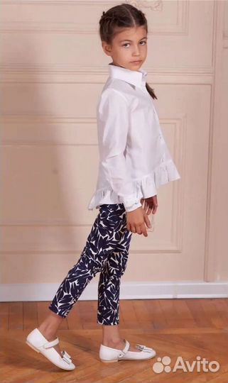 Блузка рубашка для девочек, белая школьная