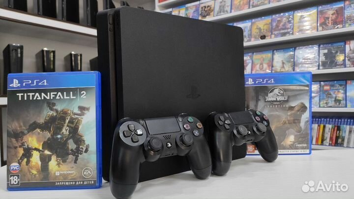 Sony PS4 Slim 1Tb + 2 геймпада + 110 игр