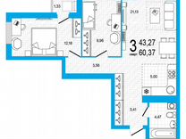 3-к. квартира, 60,4 м², 22/25 эт.