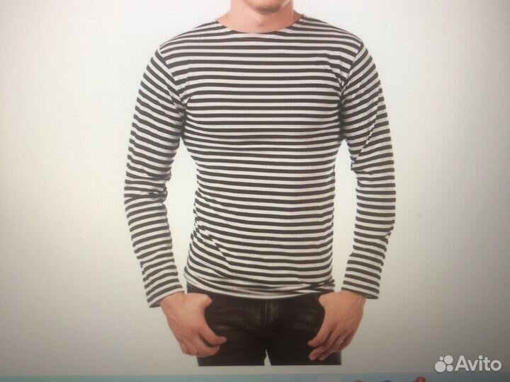 Тельняшка интерлочная х/б с голубой полосой. Новые