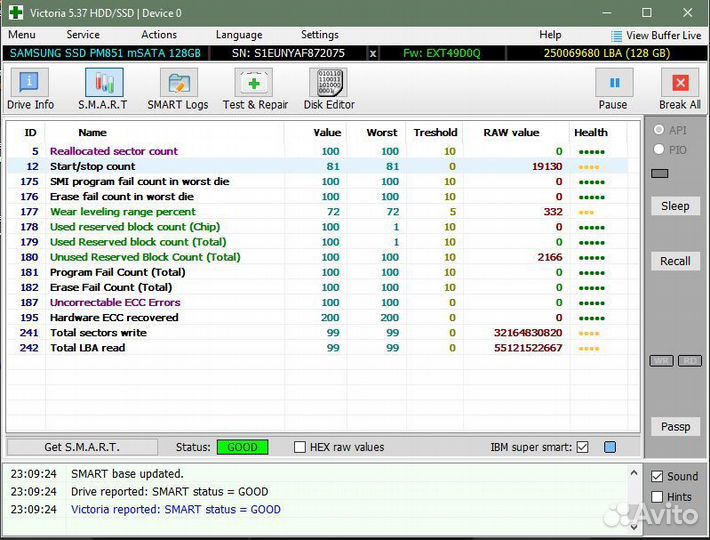 Samsung ssd PM851 msata 128 Gb