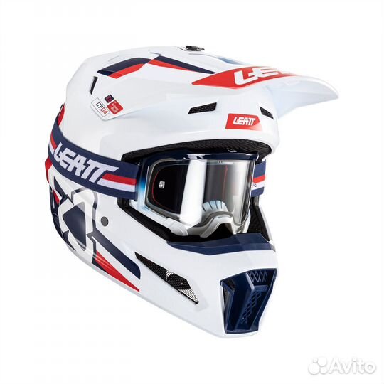 Шлем Белый Синий Красный Leatt Moto 3.5 Royal 2024