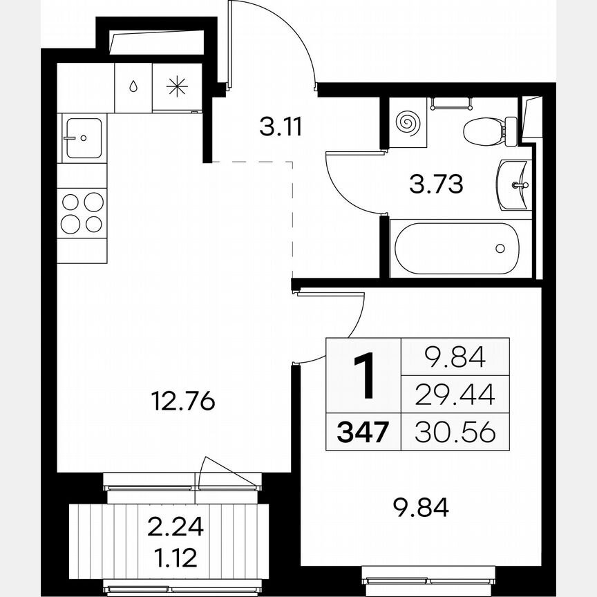 1-к. квартира, 30,6 м², 6/9 эт.