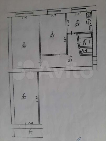 3-к. квартира, 61 м², 4/5 эт.