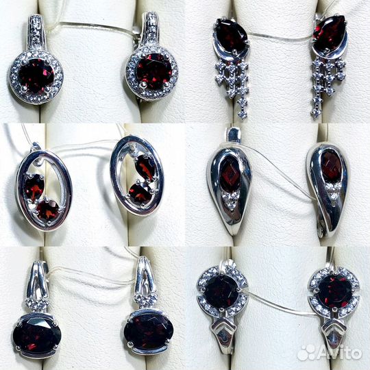 Серьги кольца. Серебро 925 пробы. Гранат Раухтопаз