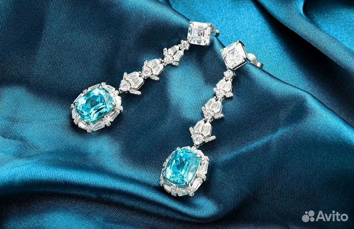 Серьги серебро 925 пробы с турмалин Параиба