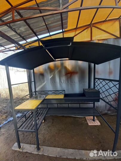 Мангал с печью под казан и крышей