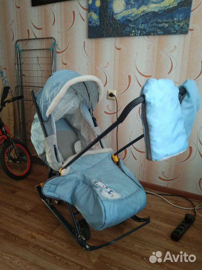 Детские санки коляска с колесами