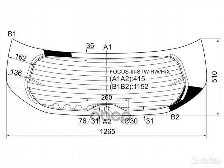Стекло заднее с обогревом ford focus III 5D WGN