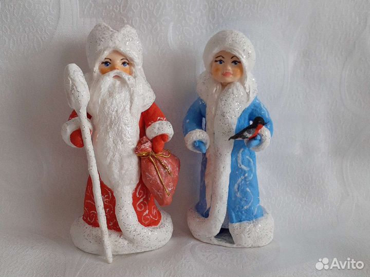 Дед мороз и снегурочка. Ватная игрушка