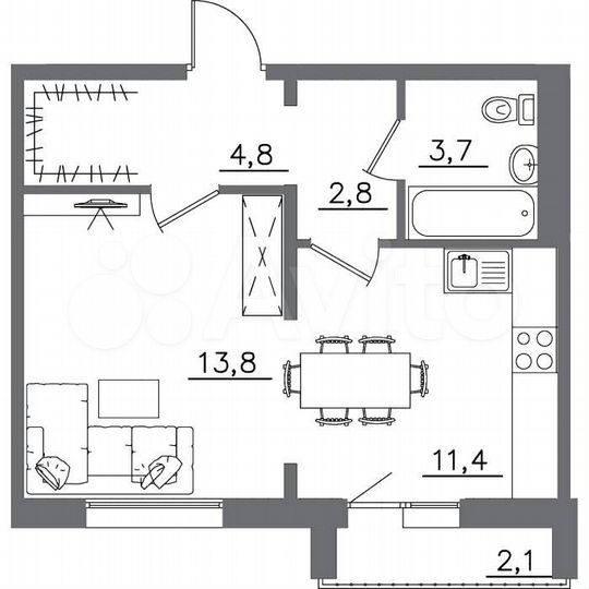 1-к. квартира, 38,6 м², 9/9 эт.