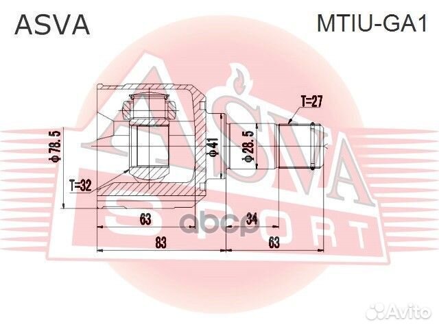 Шрус внутр mitsubishi Lancer mtiu-GA1 asva
