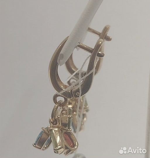 Серьги,Золото,585,Гранат,Топаз,Хризолит