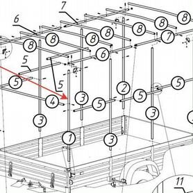 Передняя стойка каркаса тента 351515 для прицепа