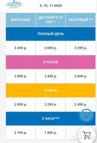 6 Билетов в аквапарк riviera Ривьера