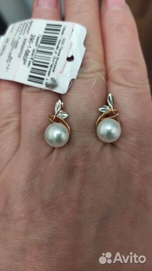 Золотые серьги с жемчугом 585