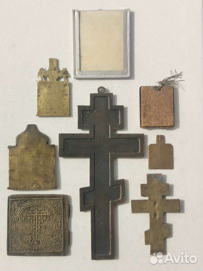 Икона бронзовая старинная крест николай чудотворец