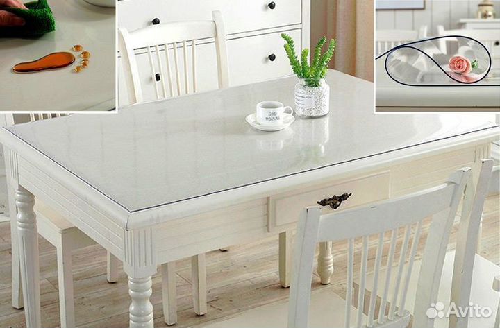 Прозрачная скатерть на стол из пвх (гибкое стекло)