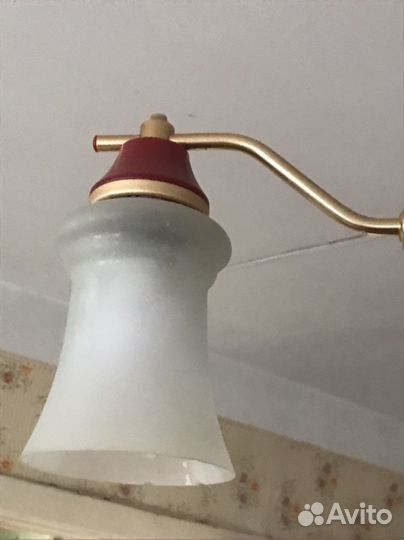 Люстра на 3 рожка, красная с золотым декором СССР