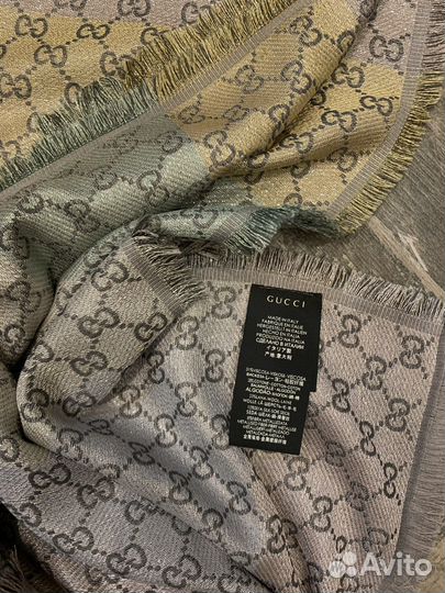 Платок шаль Gucci серый с люрексом полный комплект