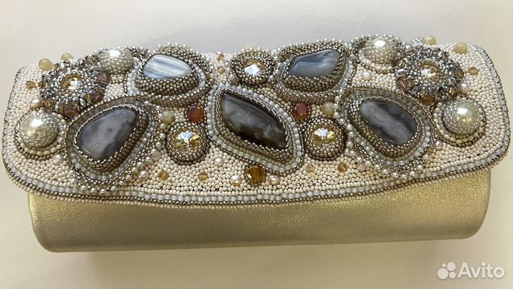 Клатч с природными камнями и бисером(агат)