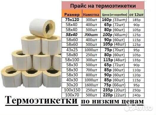 Термоэтикетки 30х20 намотка 1600шт; 40х30 -1000шт