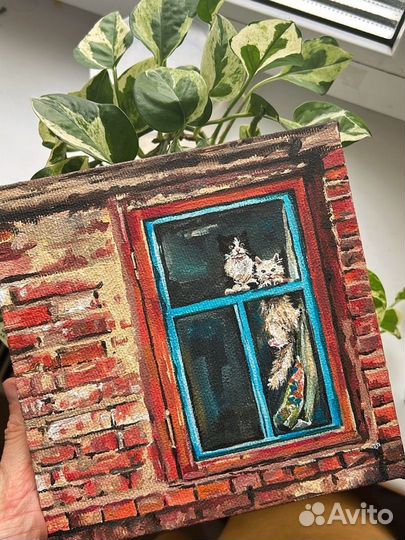 Картина акрилом на холсте котики